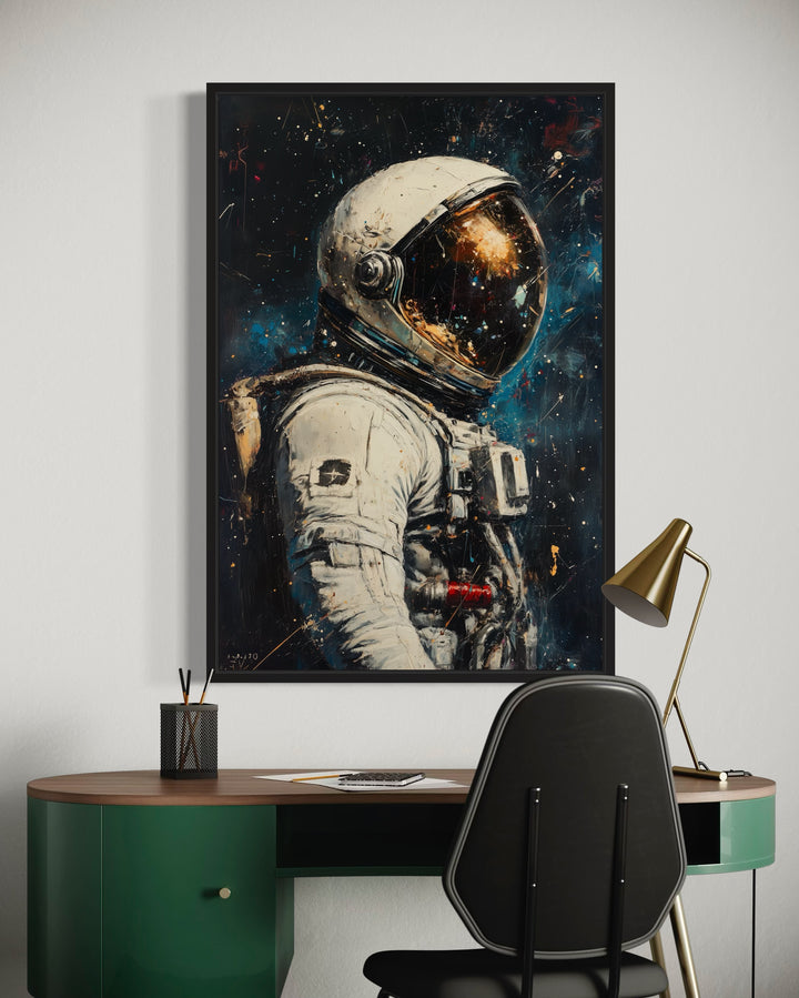 Astronaut Graffiti Framed Canvas Wall Art in the office