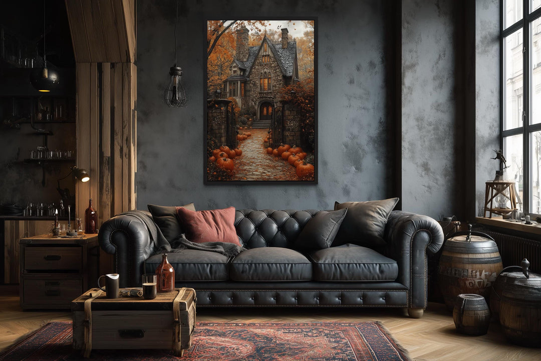 Haunted House Pumpkin Path Halloween Canvas Art