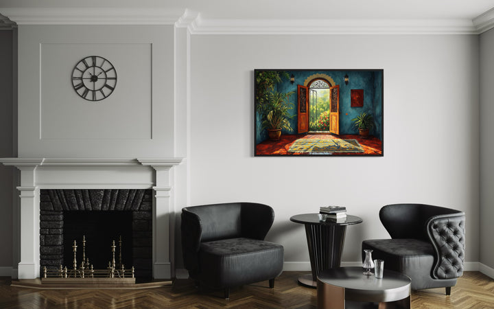 Traditional Indian Living Room Painting Framed Canvas Wall Art in the office