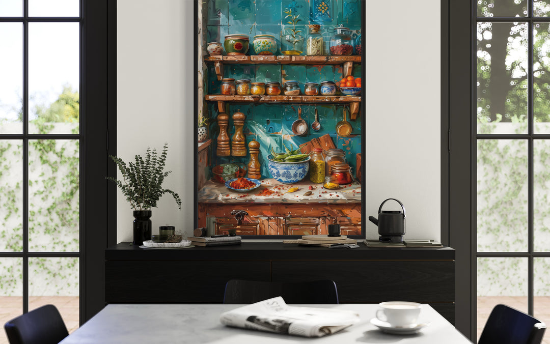 Indian Kitchen Wall Art Traditional Utensils Painting Framed Canvas