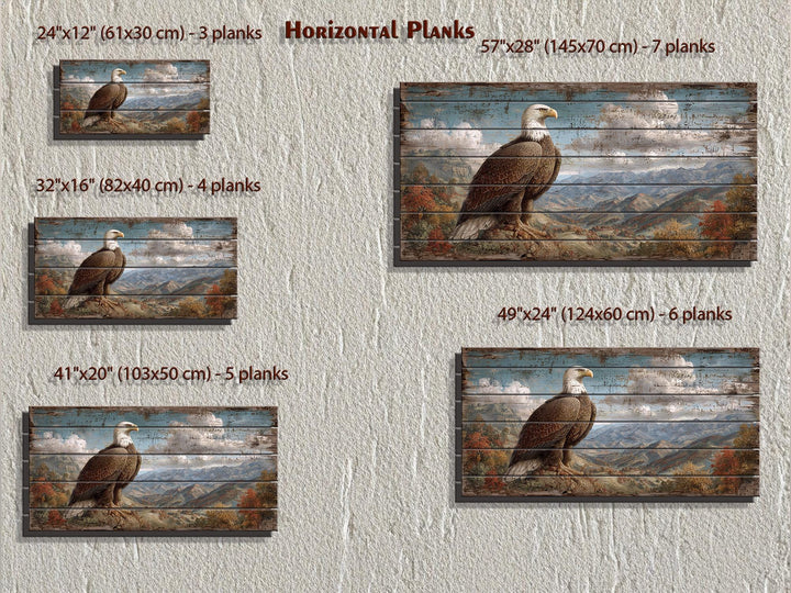 Rustic Bald Eagle Mountain Landscape Distressed Wood Wall Art