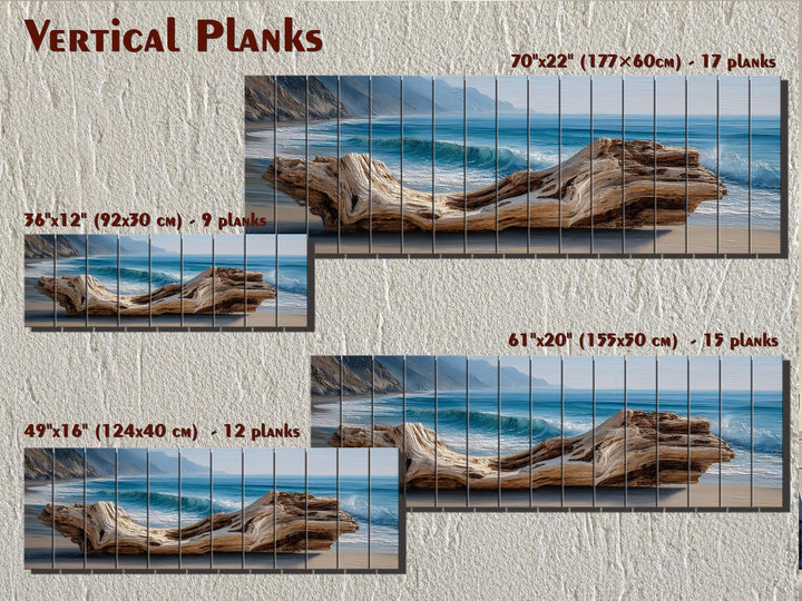 Driftwood On Beach Long Horizontal Coastal Distressed Wood Wall Art