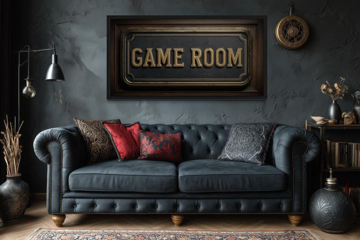 Game Room Vintage Sign Framed Canvas Wall Art