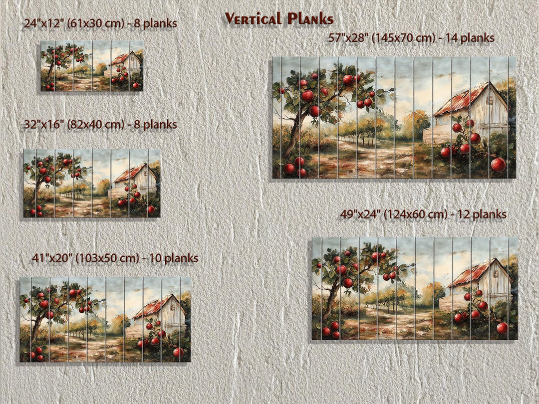 Rustic Apple Orchard With Barn Distressed Wood Dining Room Wall Art