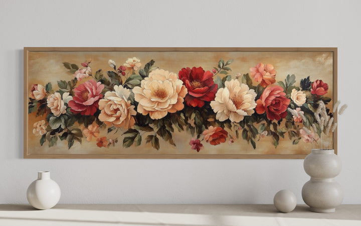 Vintage Floral Boho Horizontal Framed Tapestry Canvas Wall Art close up