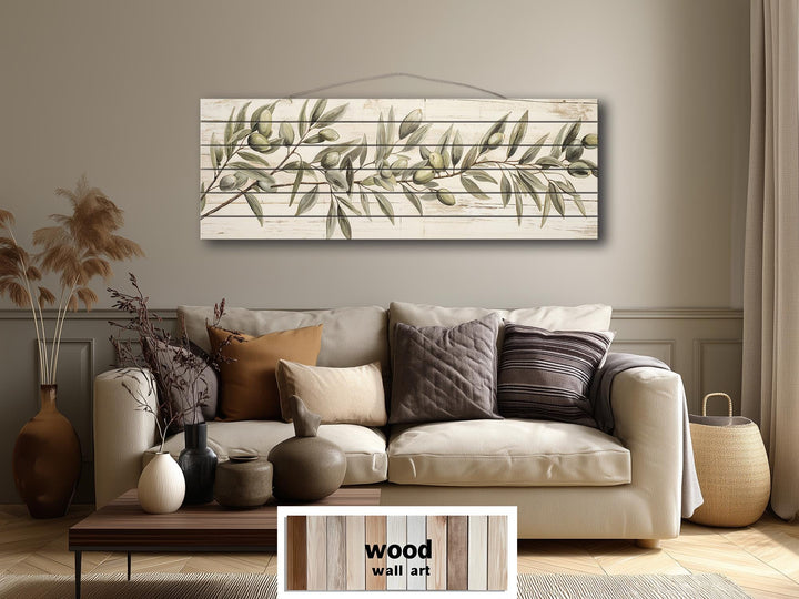 Sage Green Olive Branch Distressed Wood Wall Art