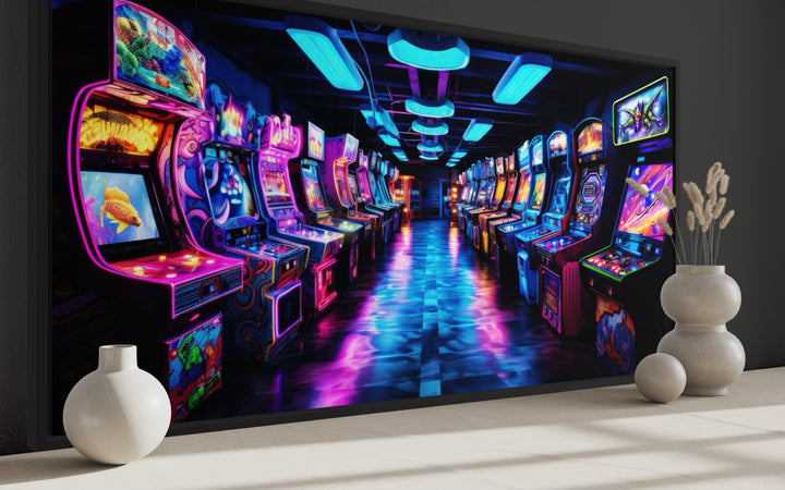 Retro Arcade Painting Game Room Framed Canvas Wall Art side view