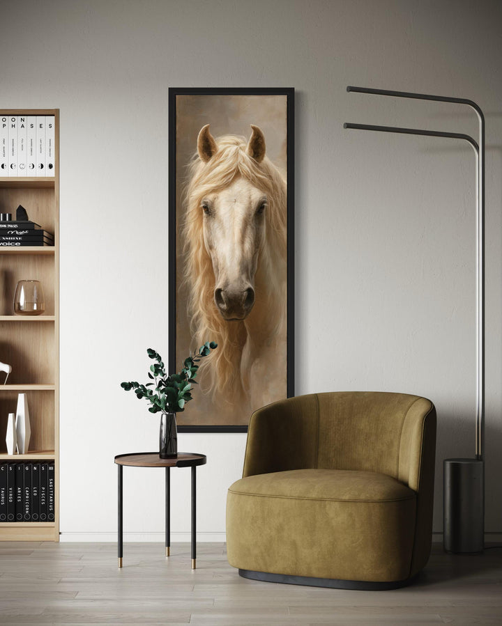 Tall Narrow Rustic Palomino Horse Canvas Print - Vertical Wall Art for Farmhouse Living Room Decor