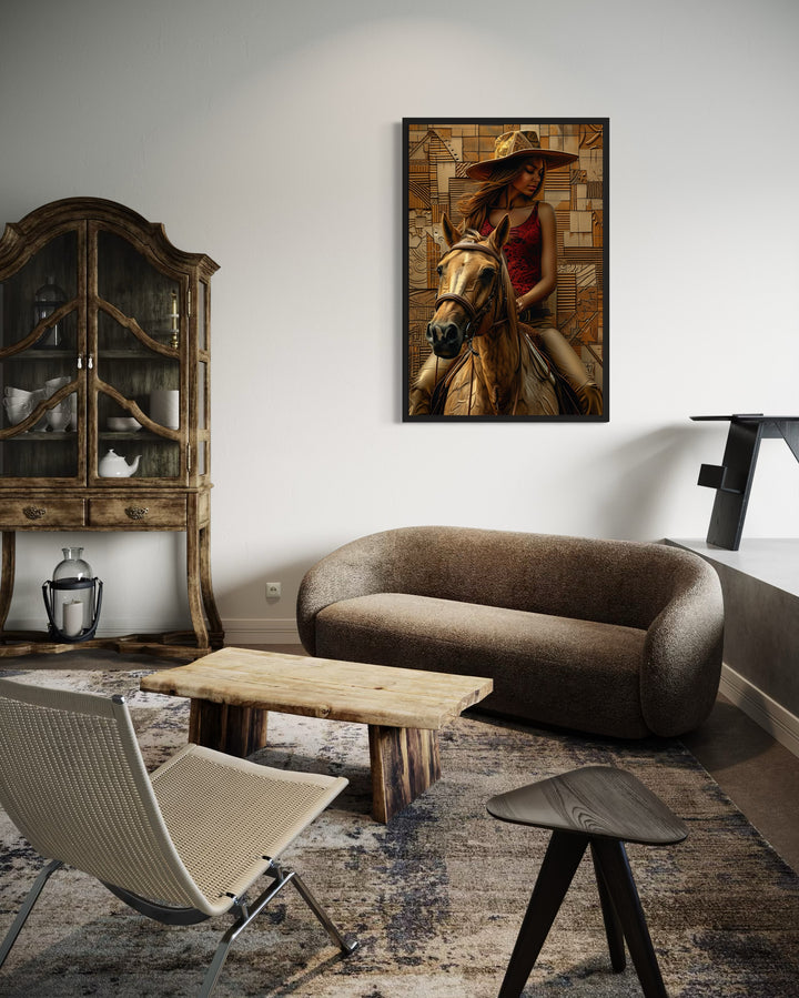 a living room with a couch a chair and a painting on the wall