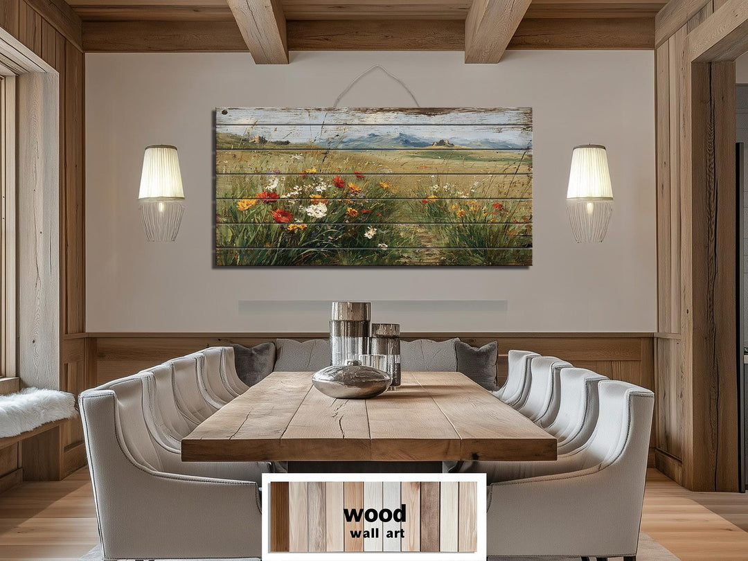 Rustic Wildflower Field Distressed Wood Wall Art
