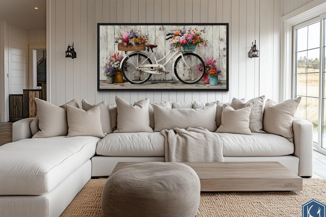 Vintage Bicycle with Flowers Canvas Wall Art