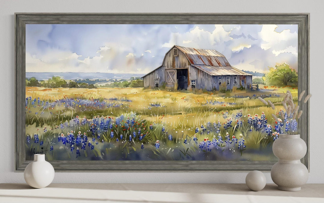 Old Rustic Farmhouse Barn Landscape In Distressed Barnwood Driftwood Frame Wall Art
