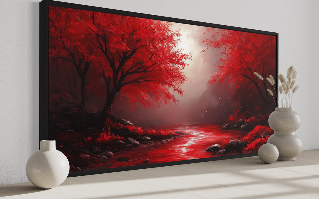 Red Nature Landscape Framed Canvas Wall Art side view