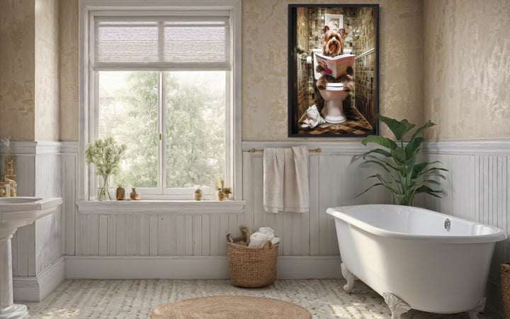 a bath room with a tub a sink and a window