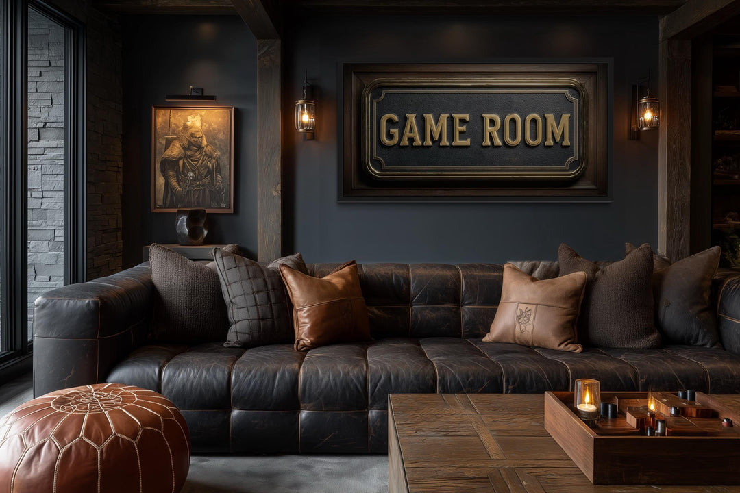 Game Room Vintage Sign Framed Canvas Wall Art