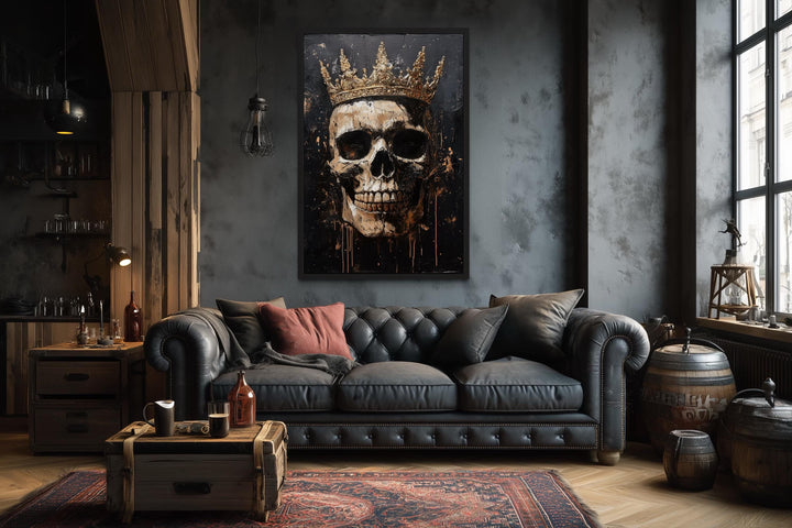 Skull Wearing Gold Crown Gothic Canvas Wall Art