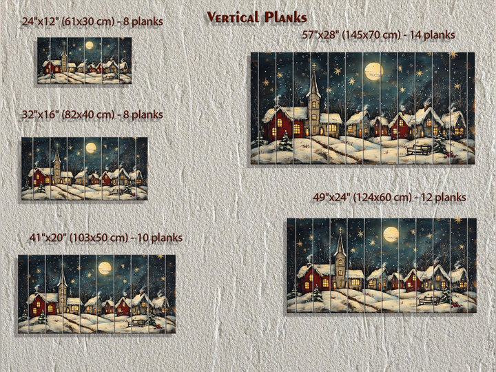 Rustic Christmas Moonlit Village Distressed Wood Wall Art