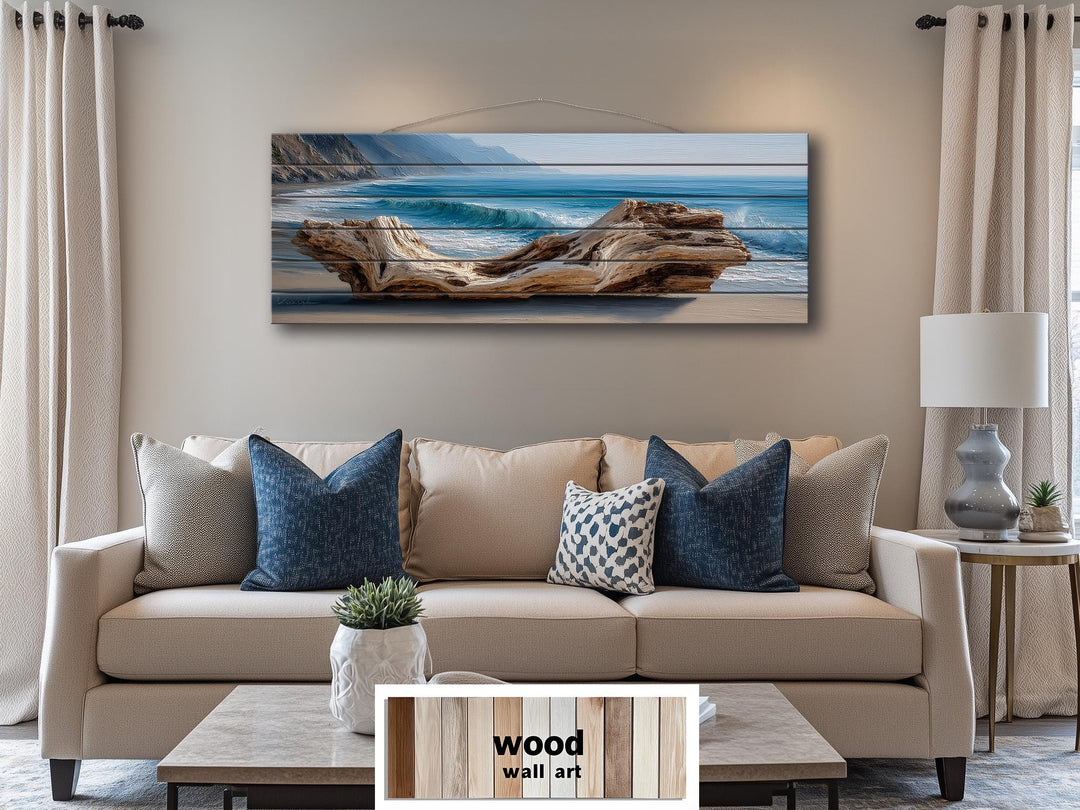 Driftwood On Beach Long Horizontal Coastal Distressed Wood Wall Art