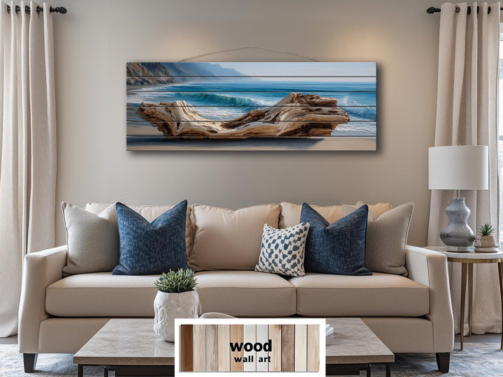 Driftwood On Beach Long Horizontal Coastal Distressed Wood Wall Art
