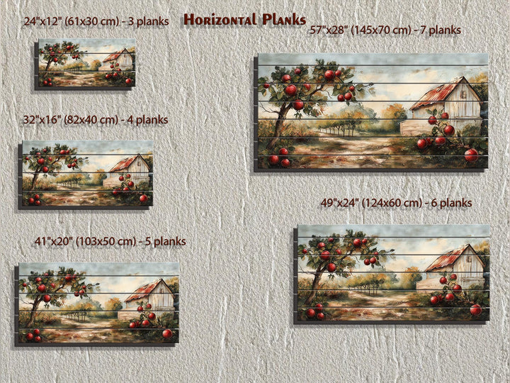 Rustic Apple Orchard With Barn Distressed Wood Dining Room Wall Art