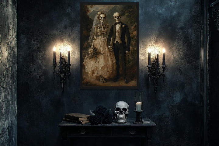 Skeleton Bride and Groom Gothic Wedding Portrait Canvas Art
