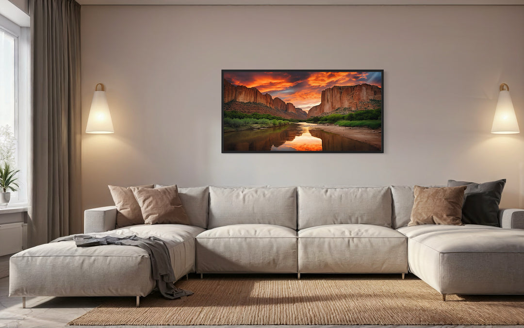 Santa Elena Canyon Big Bend National Park Sunset Canvas Wall Art in a living room with couch