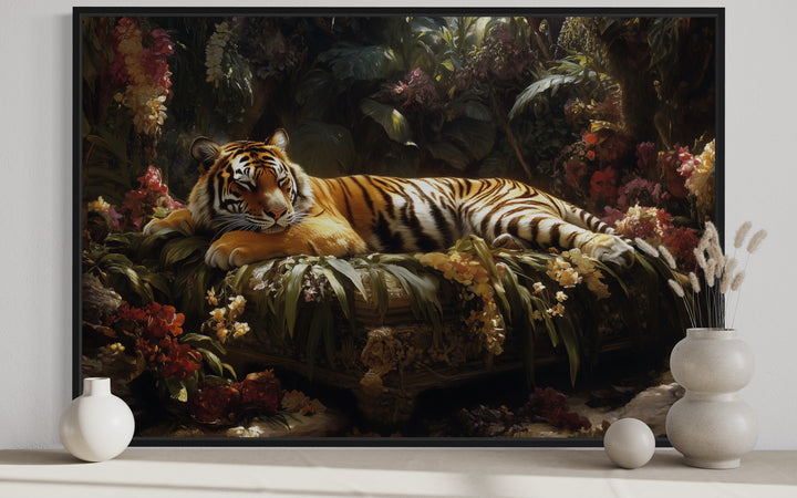 Tiger Sleeping In The Jungle Framed Canvas Wall Art