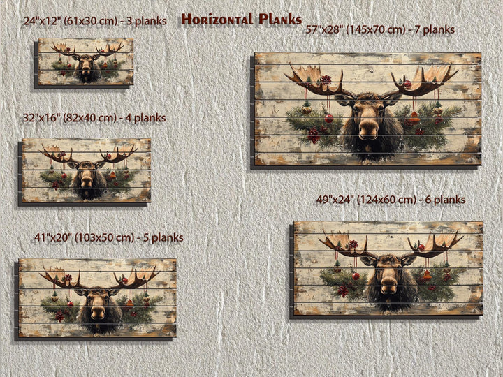 Rustic Christmas Moose With Ornaments Distressed Wood Wall Art