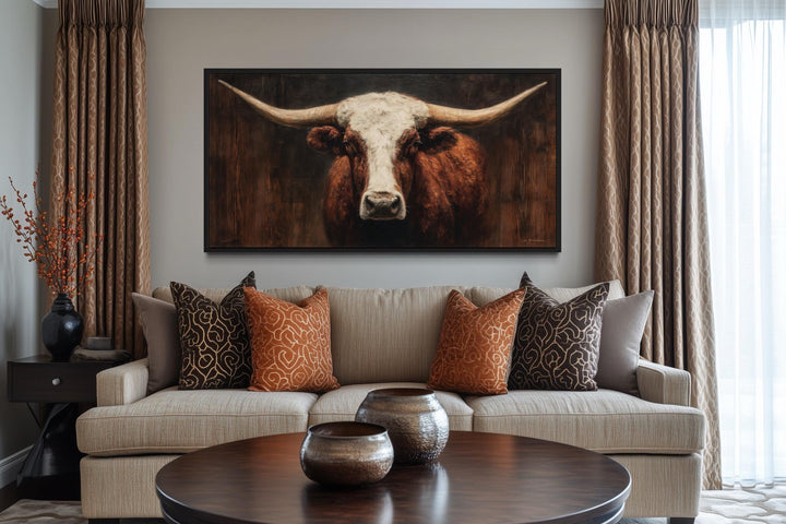 Brown And White Longhorn Bull Wall Art