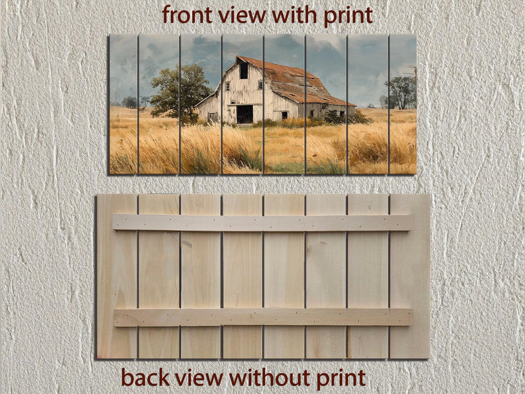 Rustic Old Barn in Wheat Field Distressed Wood Wall Art