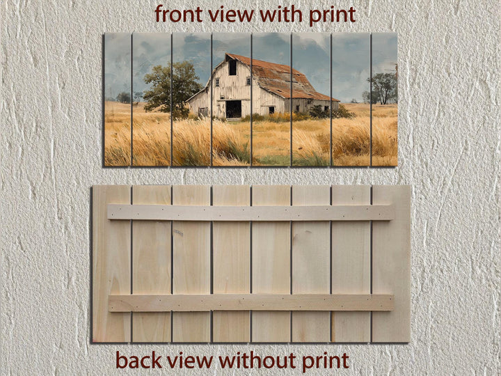 Rustic Old Barn in Wheat Field Distressed Wood Wall Art