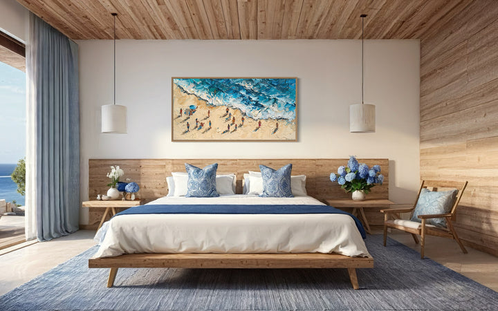 Beach Scene Vibrant Impressionist Coastal Painting with Figures in coastal bedroom