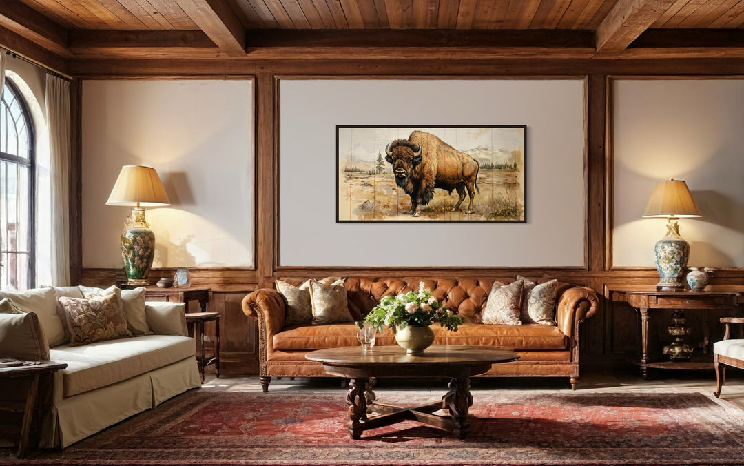 American Bison In Yellowstone National Park Framed Canvas Wall Decor