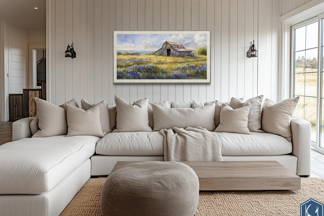 Old Rustic Farmhouse Barn Landscape In Distressed Barnwood Driftwood Frame Wall Art