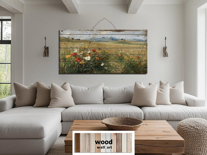 Rustic Wildflower Field Distressed Wood Wall Art