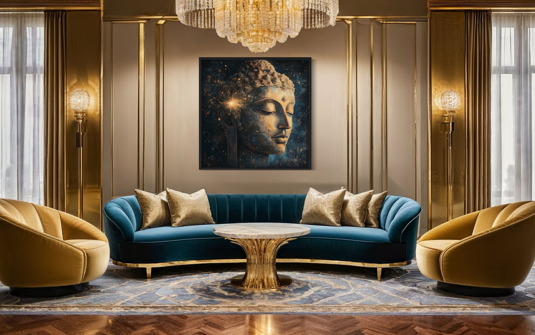 Golden Buddha in Cosmic Galaxy Canvas Art - Meditation and Zen Decor in living room