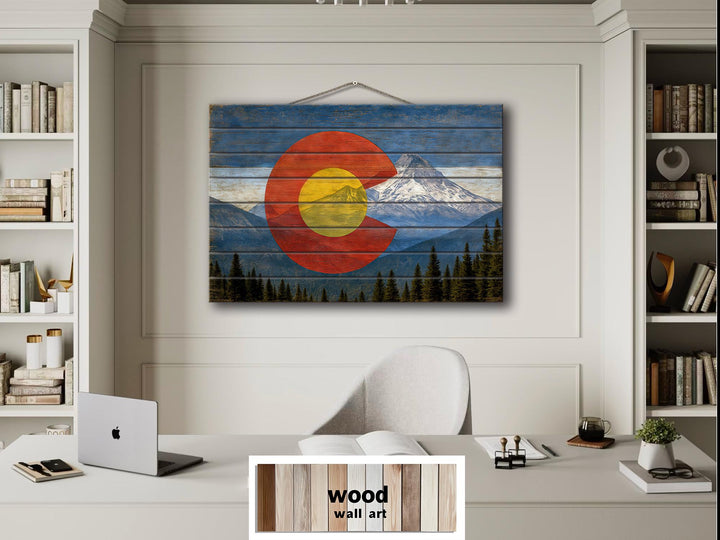 Colorado Flag And Rockies Mashup Distressed Wood Wall Art