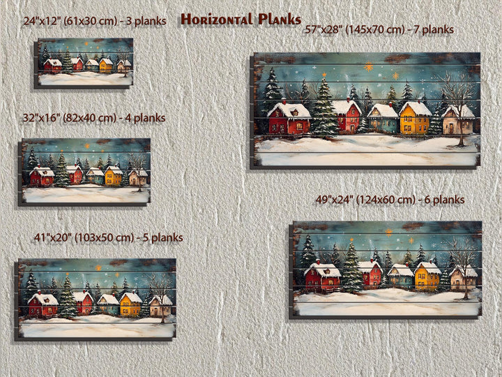 Rustic Christmas Winter Village Distressed Wood Wall Art