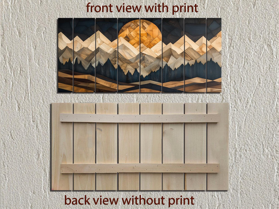 Geometric Mountain Sunset Wood Wall Art