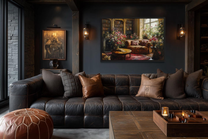 Dark Academia Vintage Magical Library Floral Canvas Wall Art