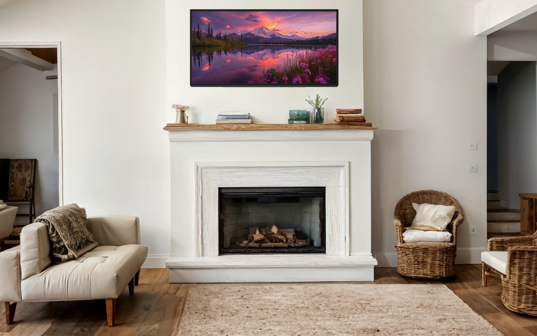 Denali National Park and Preserve Alaska Landscape Framed Canvas Wall Art above fireplace