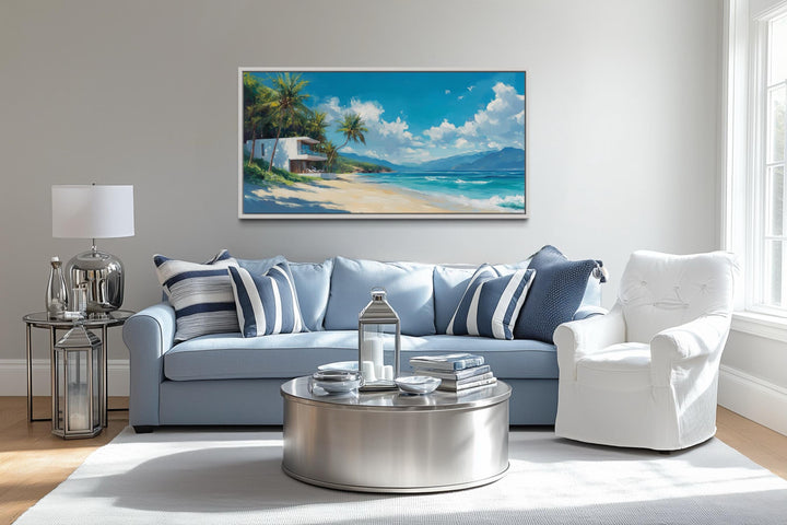 Tropical Beach House Ocean View Horizontal Canvas Wall Art