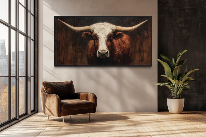 Brown And White Longhorn Bull Wall Art
