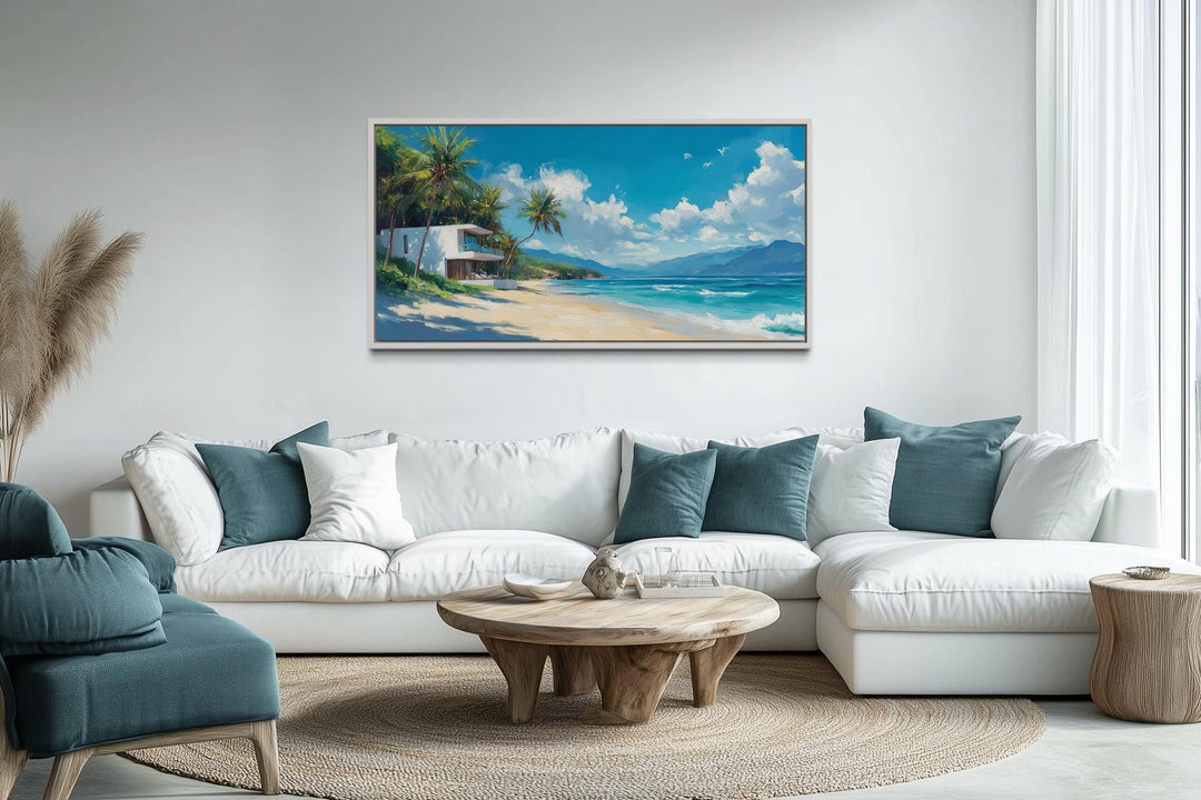 Tropical Beach House Ocean View Horizontal Canvas Wall Art