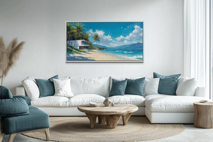 Tropical Beach House Ocean View Horizontal Canvas Wall Art