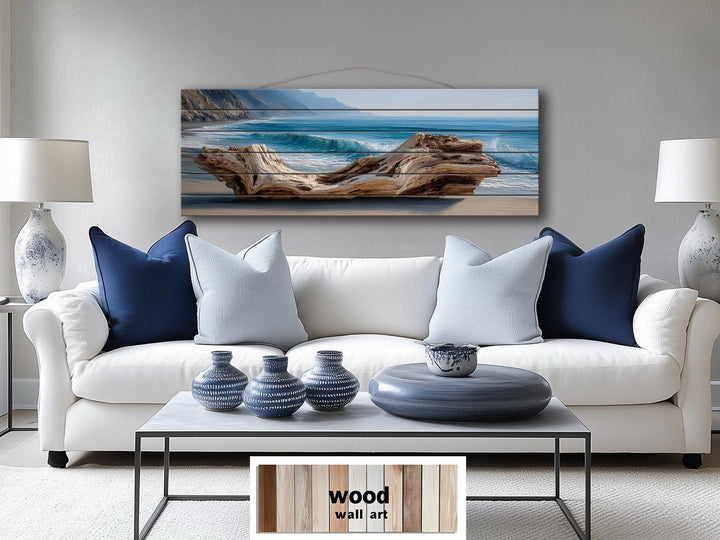 Driftwood On Beach Long Horizontal Coastal Distressed Wood Wall Art
