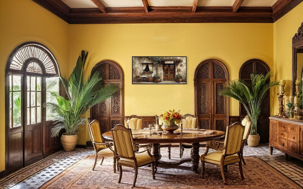 Dining Room Wall Art - Old Italian Restaurant Trattoria Door Painting in yellow dining room