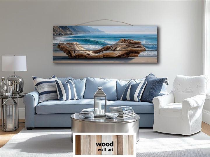 Driftwood On Beach Long Horizontal Coastal Distressed Wood Wall Art