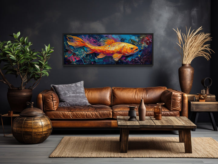 Colorful Abstract Goldfish Long Horizontal Framed Canvas Wall Art