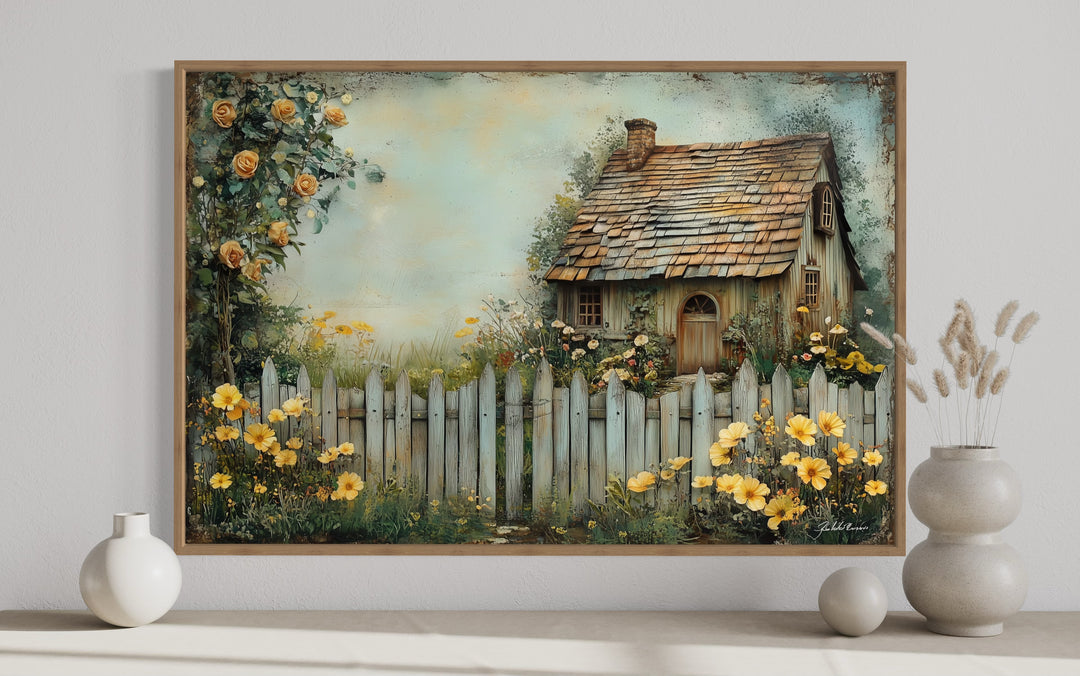 Charming Cottage Garden Rustic Floral Canvas Wall Art close up